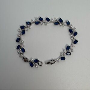 Navy Blue Cubic Zirconia Vine Silver Tone Bracelet, Brand New